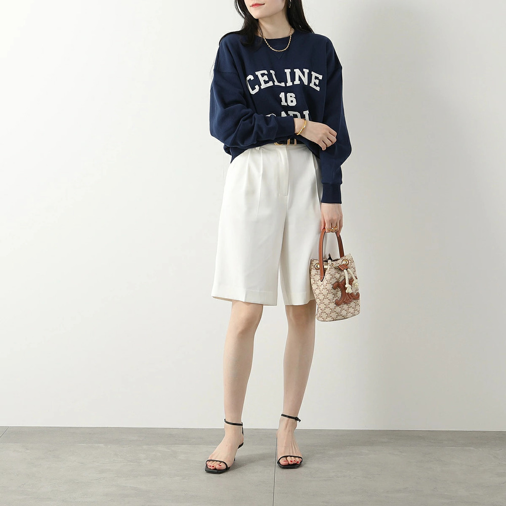 Celine Teen Drawstring Handbag Triomphe Canvas x Leather Bag White
